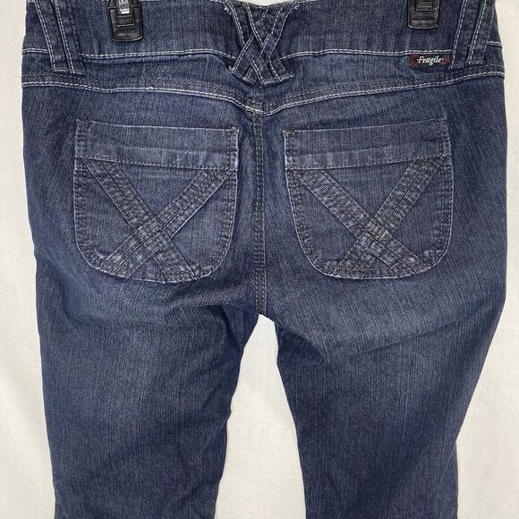 Vintage Y2K FRAGILE Jeans Low Rise Flare Glitter Button Dark Wash Womens 7 Blue - Picture 10 of 13